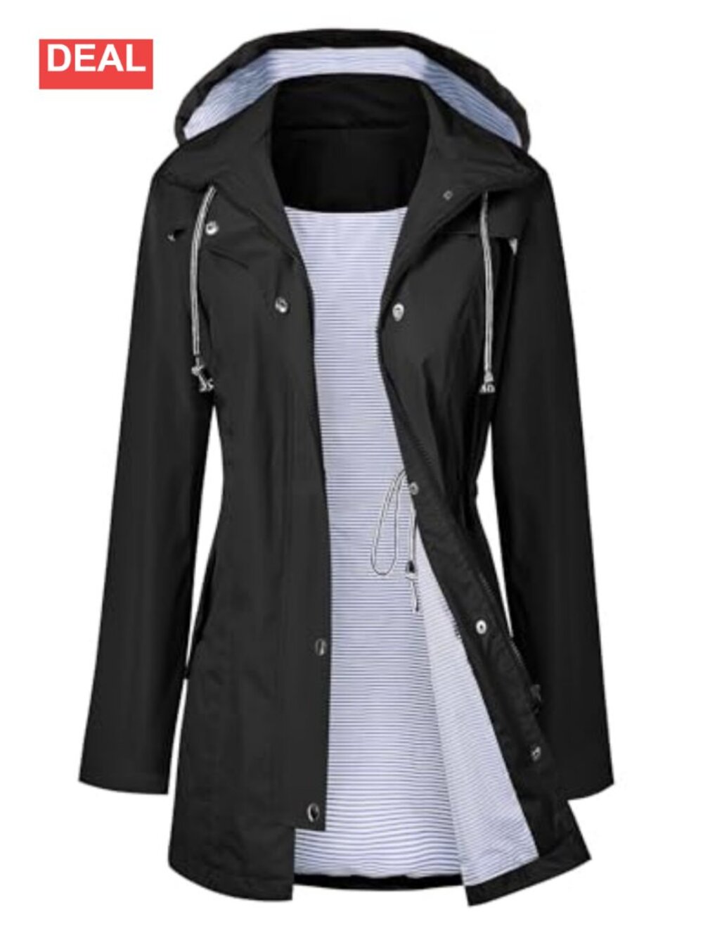 Waterproof Long Hooded Trench Raincoat Lined Windbreaker Travel Jacket